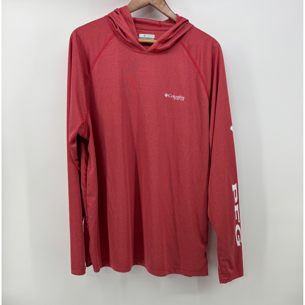 Columbia PFG Terminal Tackle Hoodie Men's XL Red Omni-Shade UPF 50